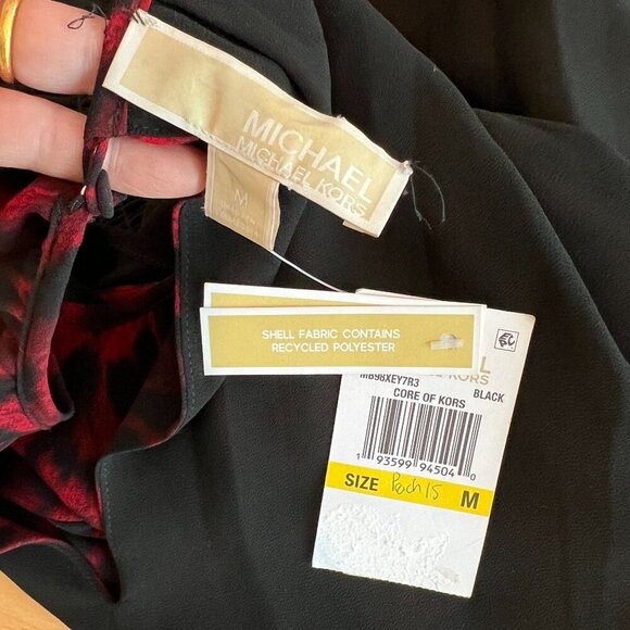 Michael Michael Kors Animal Print Smocked Waist Dress MEDIUM Red Blaze - Picture 10 of 12